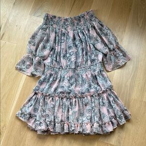 Misa Los Angeles Floral Off-Shoulder Dress. Tiered ruffled